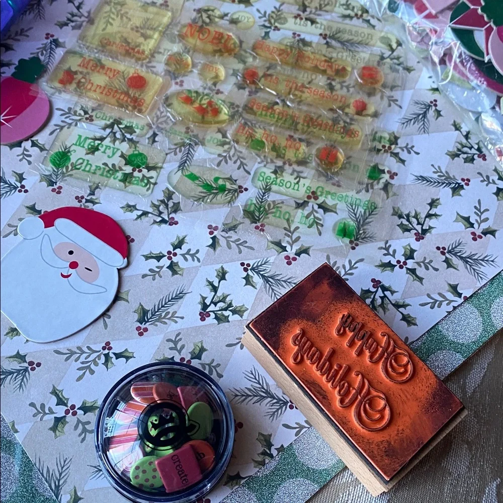 Christmas Junk Journal Kit Scrapbook Paper Ribbons Embellishments Craft Bundle